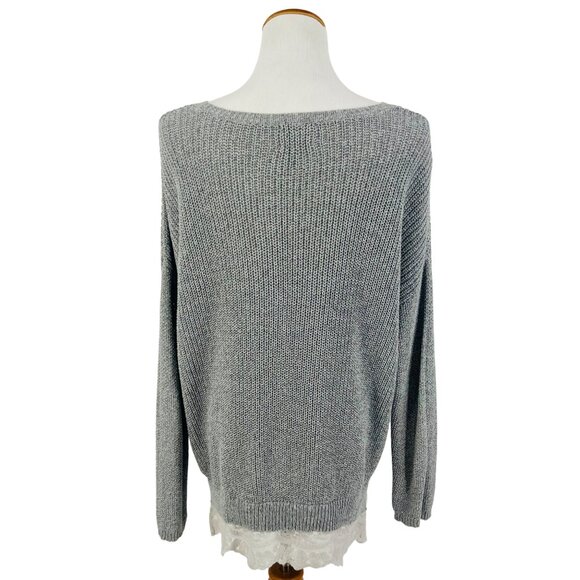 Urban Outfitters x Pins & Needles Gray Lace Trim Relaxed Knit Pullover Sweater - Picture 7 of 12
